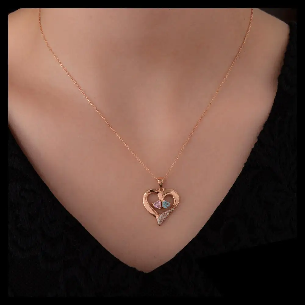 

Gift of Jewelry, Double Heart Stone Heart Sterling Silver Necklace, Fashion, Accessories #21692