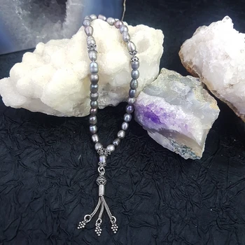 

Silver 925 Sterling 5.8mm Black Pearl Stone Rosary