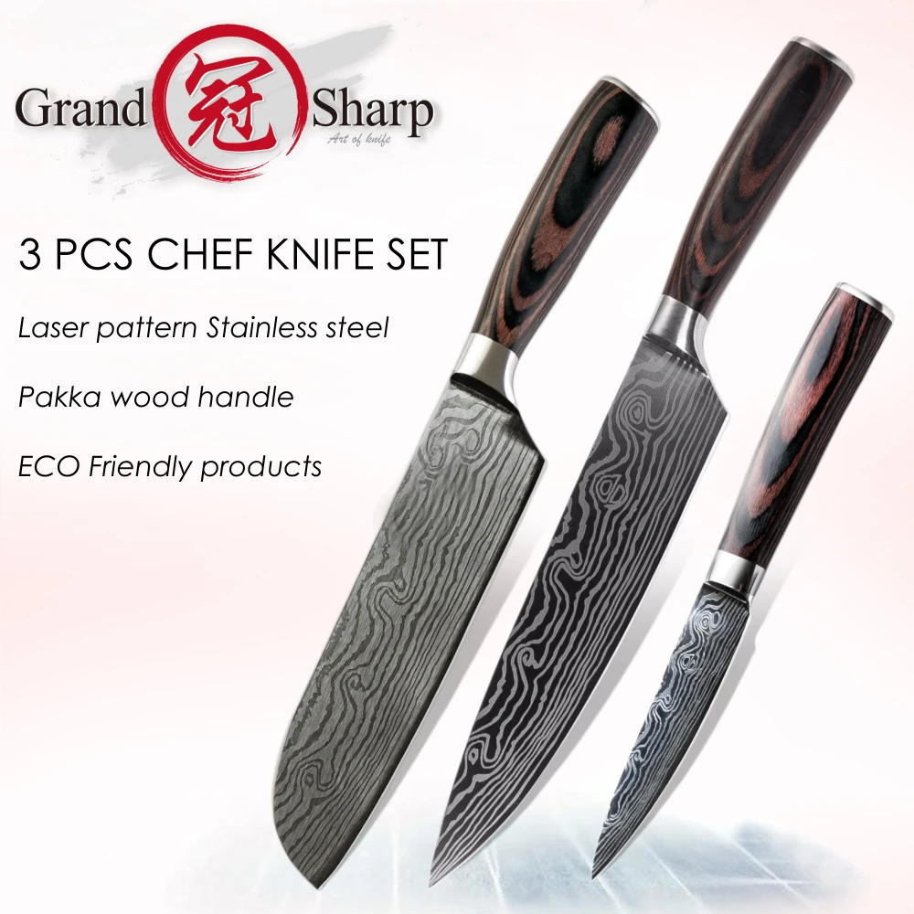  3-Piece Knives Set for Kitchen, Stainless Laser-Etched Damascus Knife  Set With Professional Chef Knife, Santoku Knife, & Paring Knife, Kitchen  Knifes In Luxury Wooden Box, Gifts for Chefs - Breliser: Home