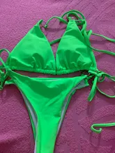 Hirigin-Bikini femenino fluorescente con cuello para atar nudo, traje de baño fluorescente con realce, cuello halter, cintura media, perfecto para playa