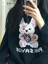 Otoño Invierno Harajuku conejo tejer suéter de manga larga Casual mujeres marea impreso suéter suelto jersey para el novio gótico punk