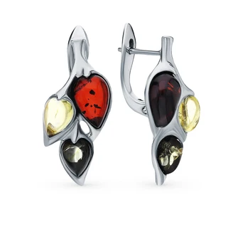 

Silver earrings with amber sunlight sample 925 test