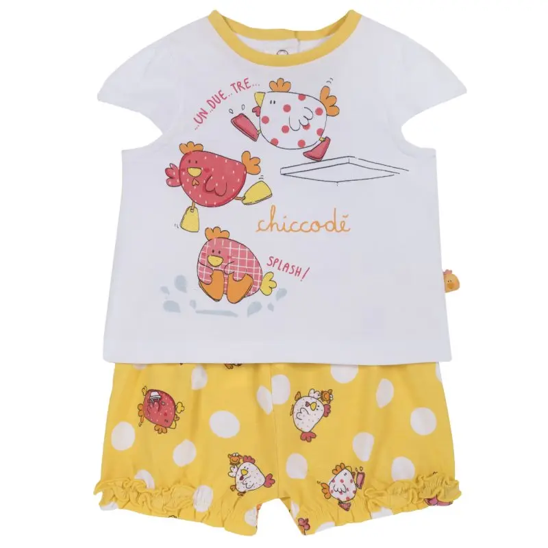 T-shirt and shorts set Chicco size 080 print chickens(white and yellow