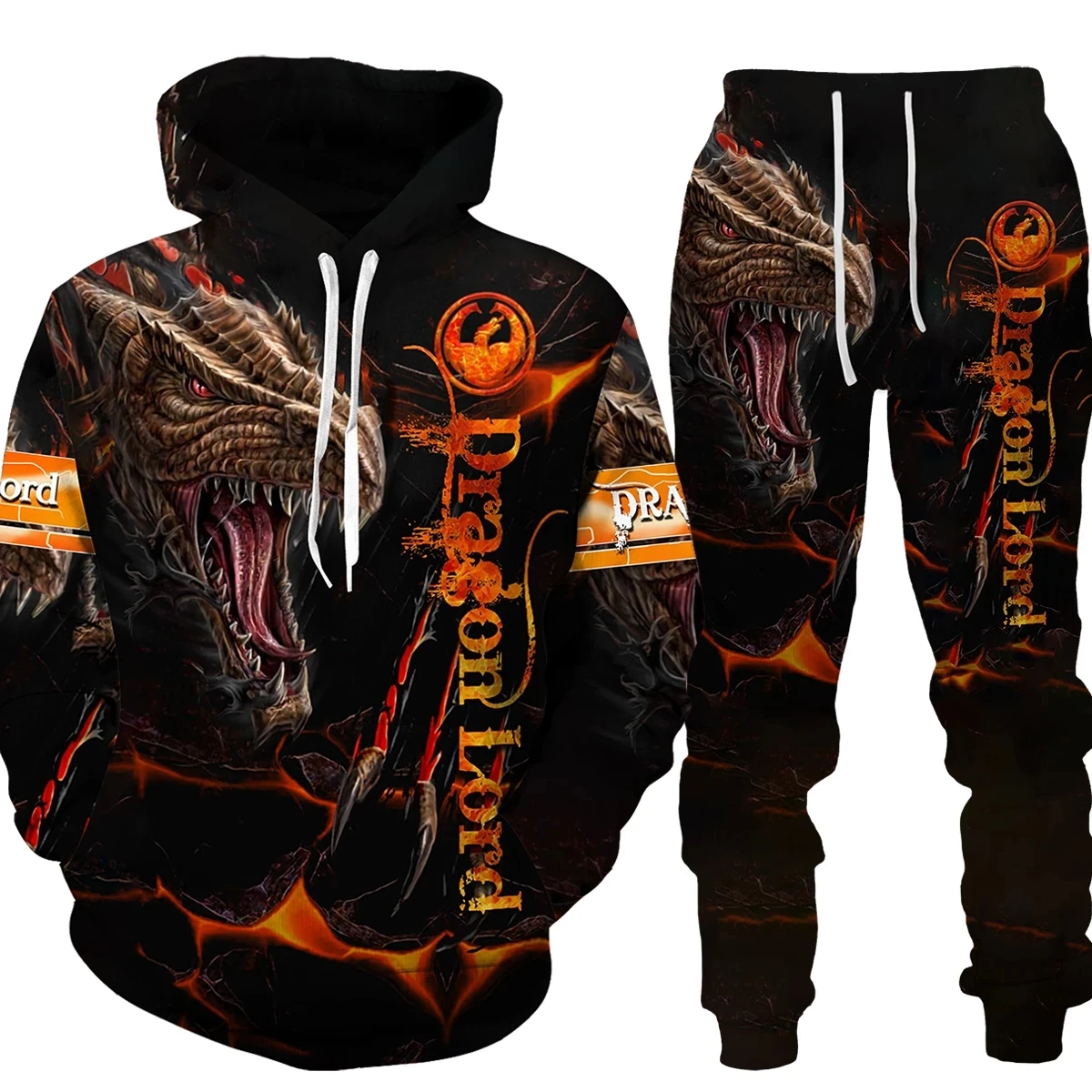 

Autumn Winter Cool Dragon Sweatshirt 3D Printed Sweatpants and Hoodie Set Sportswear Men's Tracksuit Oversized Men Clothing Suit