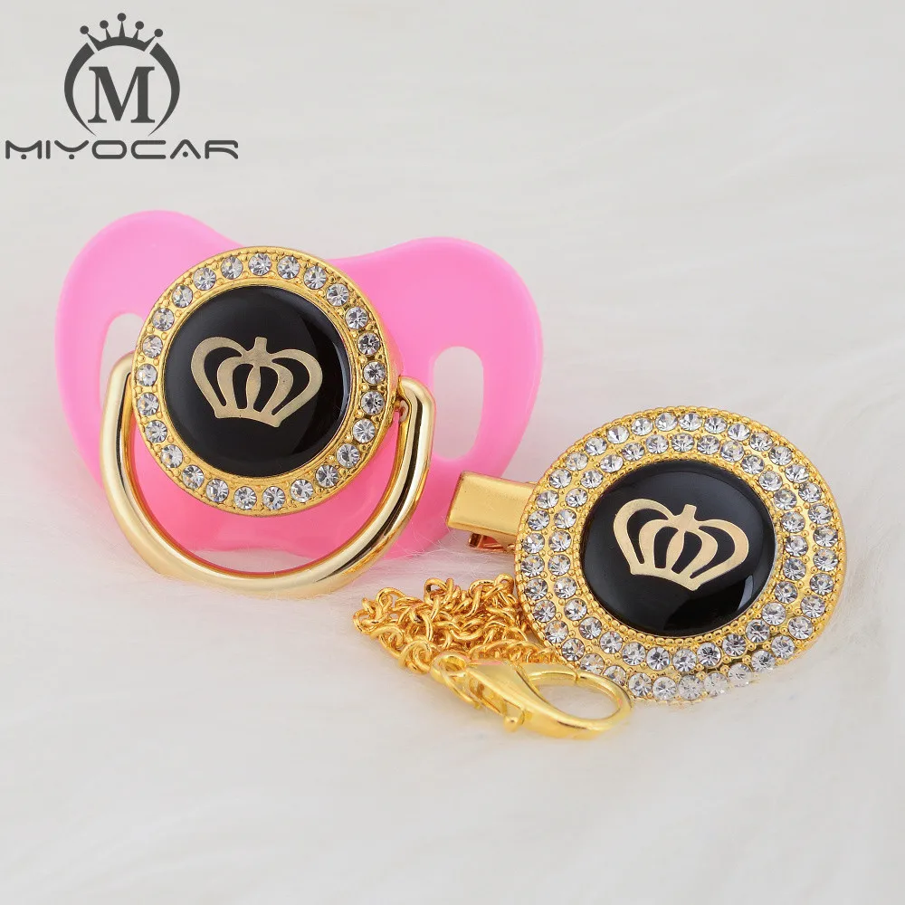 MIYOCAR, золотые, серебряные, блестящие стразы, корона, красивая, шикарная соска и соска, клипса, BPA бесплатно, пустышка, блестящий, уникальный дизайн, GCR2
