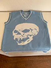 Rapcopter-suéteres Y2K para mujer, suéteres de calaveras con cuello de pico, blusas de punto azules informales holgadas, ropa de calle Retro para mujer, Tops de punto 2020