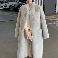 Abrigo largo y grueso de piel sintética para mujer, chaqueta femenina a la moda, abrigo cálido para invierno, 2021