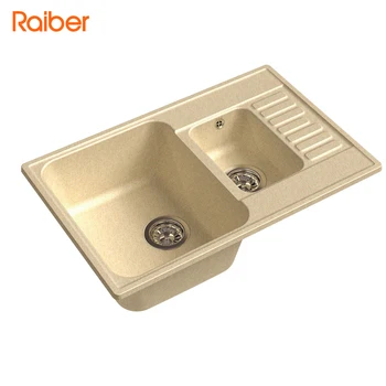 

Кухонная мойка Raiber прямоугольная с крылом и двумя чашами, бежевый, RQ377