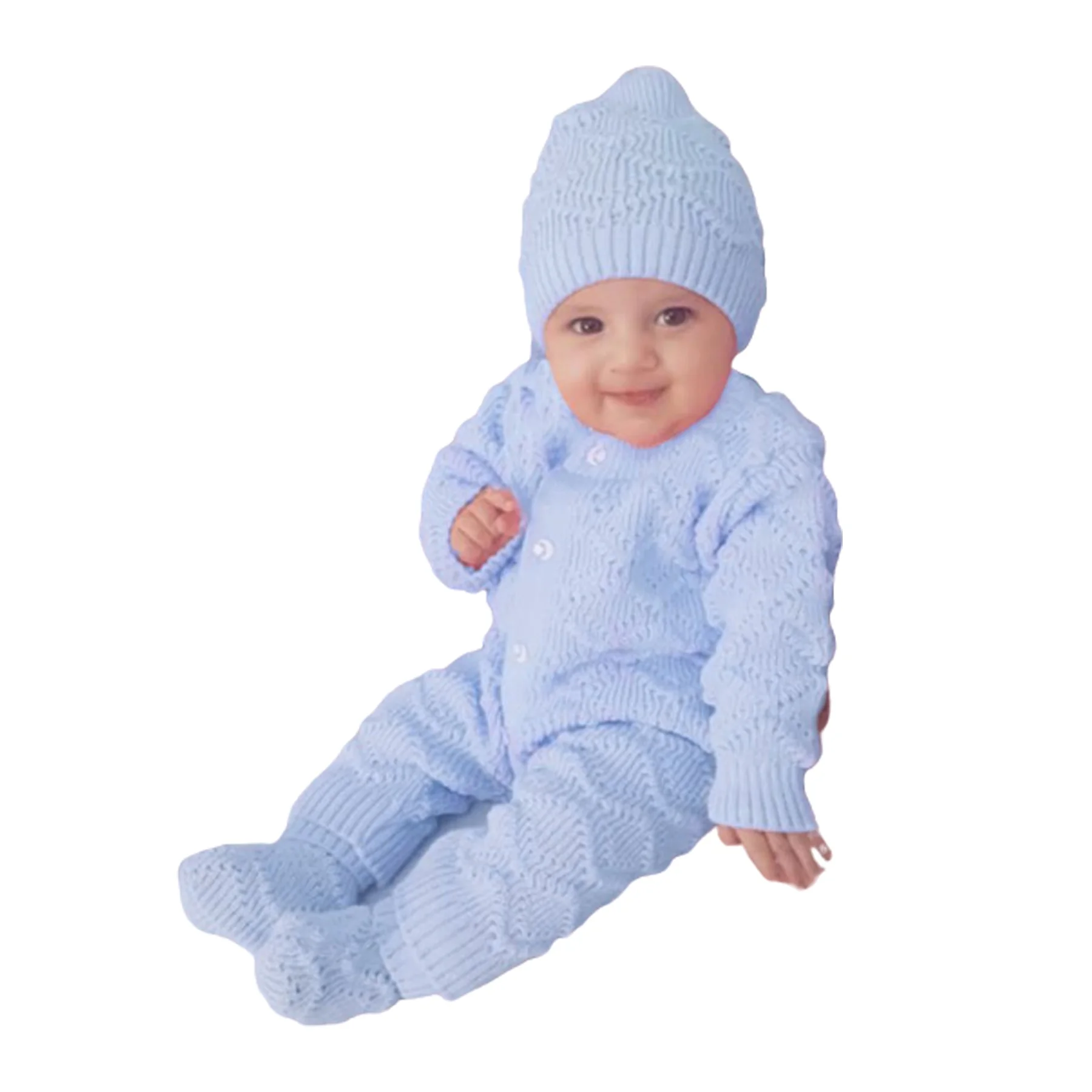 BlueBeretKnitwearBabyBoyJumpsuitRomperCottonLongSleeveSolid