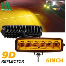 Haolide nevoeiro trabalho luz 6 Polegada amarelo motocicleta luz 2 pçs barra de luz ponto lâmpada offroad condução nevoeiro 4wd suv ute caminhão