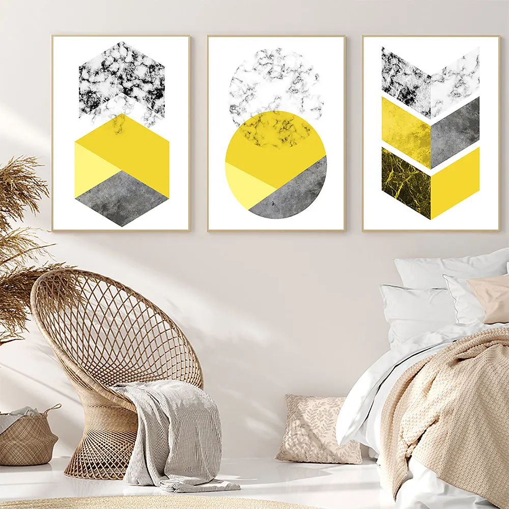 

Wall Art Decor Picture Yellow Geometric Prints Poster Marble Texture Canvas Painting Artwork for Living Room Bedroom Decoration
