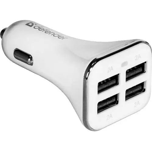 Автомобильный адаптер питания Defender UCA-05 зарядка 8А 4 USB-порта, белый