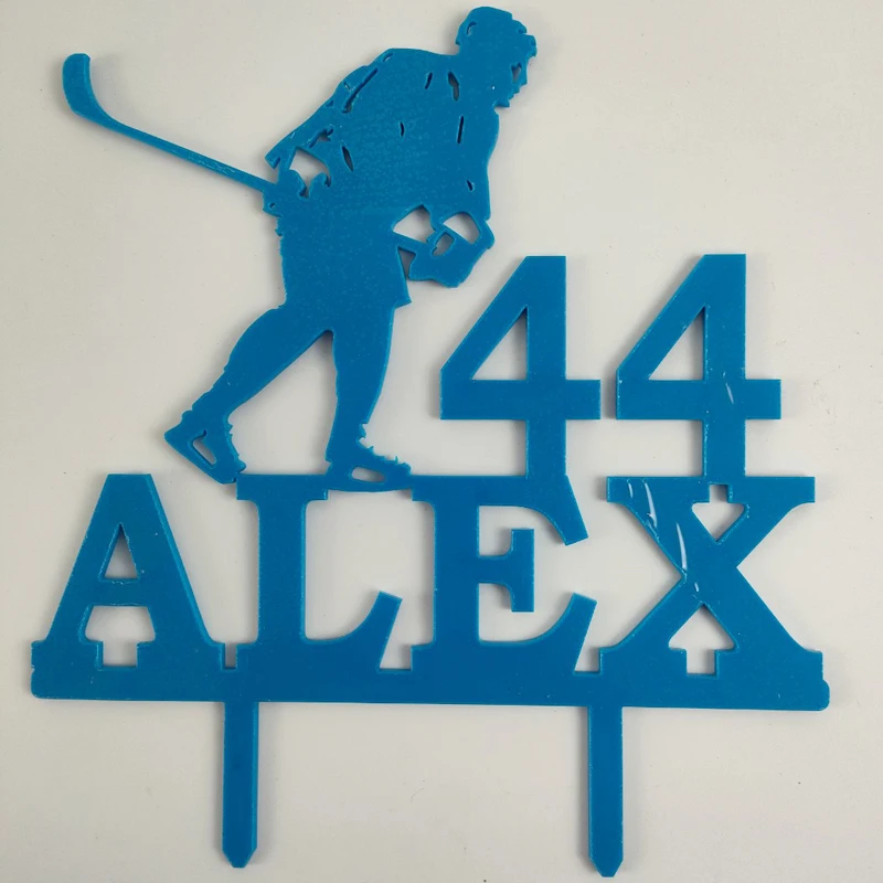 Name Age Man Playing Ice Hockey Silhouette Cake Topper For Ice Hockey Fans Birthday Party Cake Decoration YC156