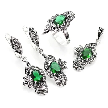 

925 sterling silver earrings necklace set ornaments luxury Vintage crystal jewelry sets for women bijoux düğün s jewellery