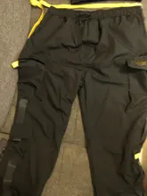 Pantalones Cargo de harén con bolsillos laterales para hombre, pantalón negro de Hip-Hop, informal, a la moda, ropa de calle, 2020 cintas