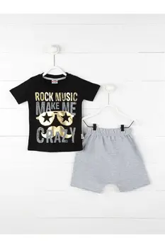 

Children black t-shirt gray shorts boys kids wear daily cotton fabric casual style clothing set good quality new season models