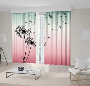 

Curtain Dandelions Flying in Wind Wild Flower Field Blooms Nature Romantic Artwork Green Pink Black