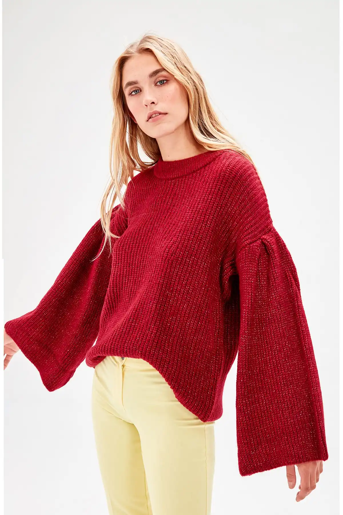

Trendyol WOMEN-Burgundy Spanish Sleeve Knitwear Sweater TWOAW20NV0007