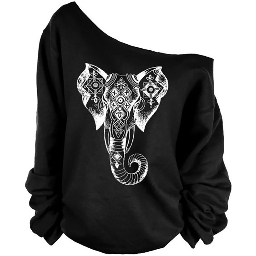 

OSKE Oblique Shoulder Off Shoulder Women Sweatshirt Plus Velvet Long Sleeve Pullover Loose Comfortable Women Sweatshirt Pullover