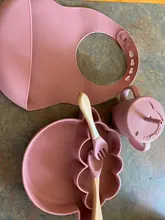 5Pcs/1 Conjunto bebé de silicona alimentación tazón vajilla impermeable cuchara antideslizante vajilla libre de BPA silicona platos para bebé vajilla