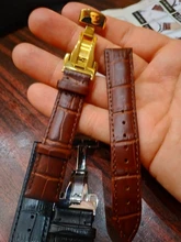 Correa de reloj con patrón de bambú, correa de reloj de cuero genuino con hebilla de mariposa de doble presión, accesorios de relojes de 12-24mm