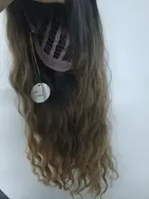 HENRY-Suarez Ombre marrón oscuro de agua a largo de la peluca de la onda de alta temperatura disfraz diario de Cosplay parte media peluca sintética para las mujeres Afro