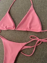Conjunto de Bikini con lazo lateral para mujer, traje de baño Sexy con Tanga de color liso para playa y piscina, bañador brasileño para mujer