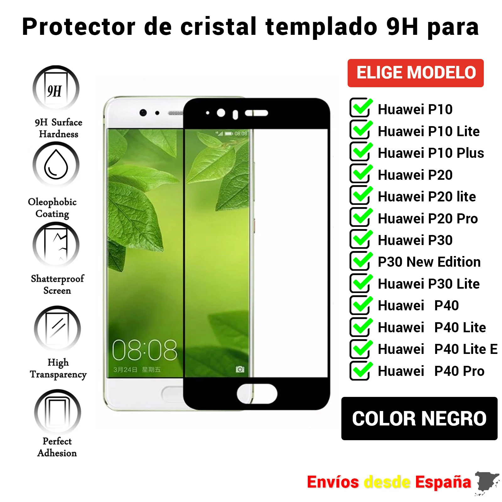 Pellicola Salvaschermo 3D Completa Per Huawei P10 P20 P30 P40 Lite Plus Pro New Edition E. Vetro Temperato Nero Per Cellulare.