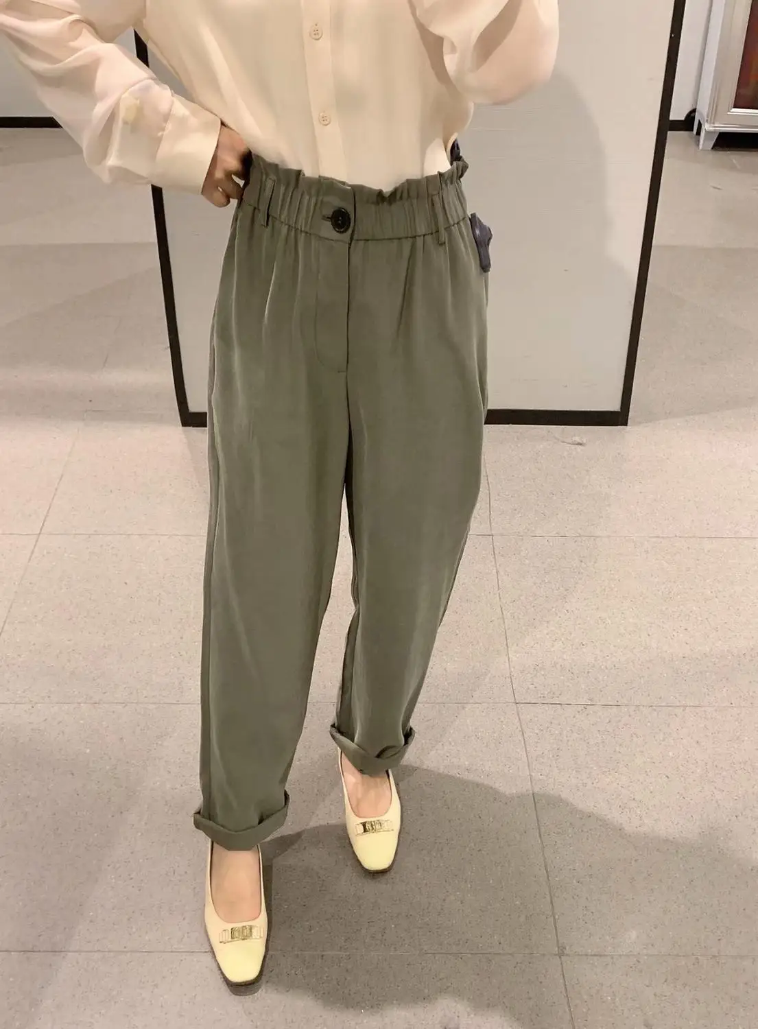 

Obrix Sweet Casual Style Pretty Female Pants High Elastic Waist Solid Color Pants For Women