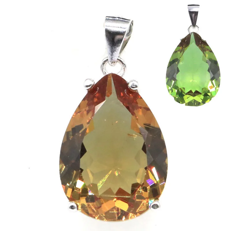 

Green Peridot, Violet Tanzanite, Citrine Drop 925 Gold Silver Pendant 31x15mm