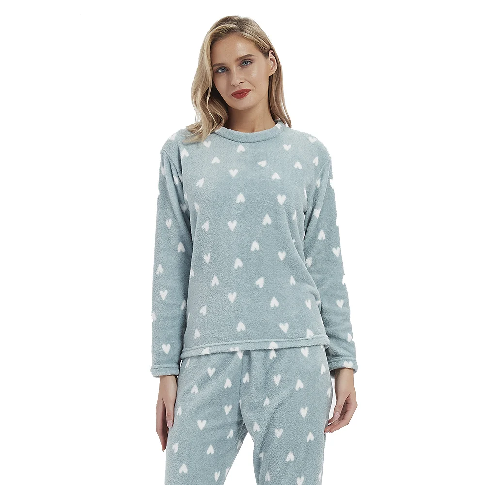 PimpamTex - Women's Autumn Winter Coral Long Sleeved Pyjama Set, Warm Winter Coral Printed Pyjama Set, Perfect Christmas Gift