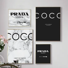 Moderno mármol Coco citas Posters e impresiones negro blanco Vogue cuadros lienzo pintura para la decoración del hogar de la sala de estar