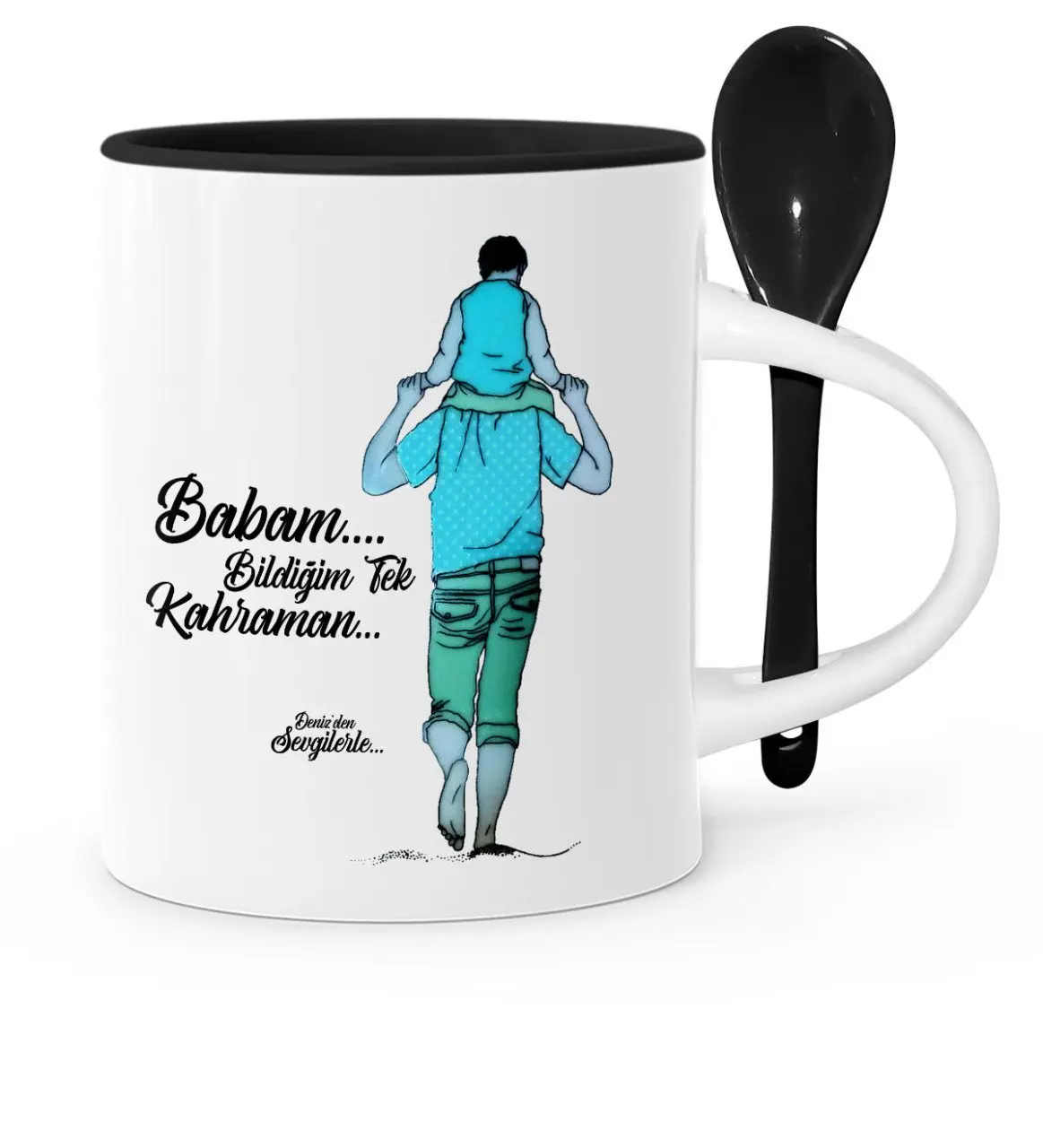 

Father's Day Custom Dad Know the Hero Design Black With Spoon Mug Cup-4