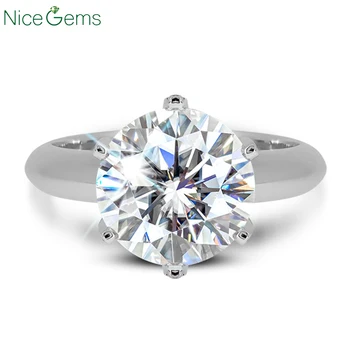 

NiceGems 14k 585 white gold 4 Carat Comfort Fit DF Color Moissanite Engagement Ring Solitaire encrusted with stones on basket