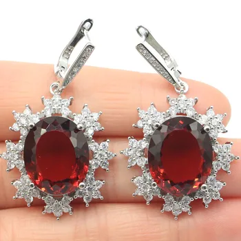 

45x27mm Ravishing Created 15.5g Pink Raspberry Rhodolite Garnet CZ Gift For Ladies Silver Earrings