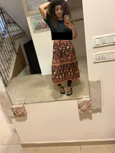 Swing Skirts Flower-Print Bohemian Stitching Waist Ruched Ruffle Women Beach Lacing-Up