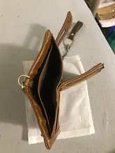 Billetera de cuero genuino para hombre, cartera con grabado gratis 100%, monedero pequeño, mini portatarjetas con cadena, portafolio de bolsillo para hombre