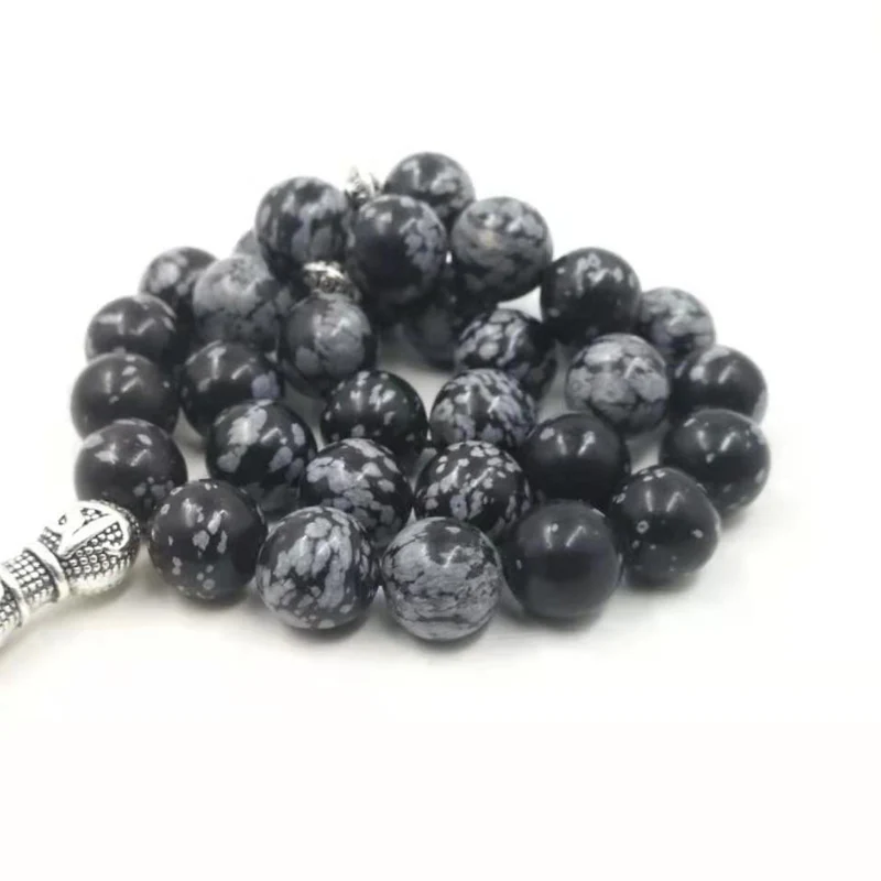 Натуральный импорт обсидиан мужской Tasbih четки Редкий Камень 33 мусульманская мисбаха металлическая подвеска ислам молитвенные бусины браслет Eid подарок