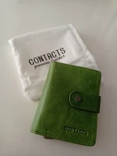 Billetera de cuero genuino para hombre y mujer, billetera pequeña Rfid, tarjetero, monedero rojo