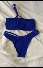 Bikini sin tirantes para mujer, bañador de 2 piezas, ropa de baño unicolor, conjunto de Bikini Sexy para mujer, traje de baño de cintura alta con Push-up, Bikini rosa y azul 2020