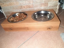 Drinking-Bowls-Combination Puppy TECHOME Bamboo-Frame Stainless-Steel/ceramic-Feeding
