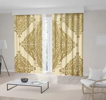 

Curtain Decorative Mandala Gold Ornamental Floral Pattern on Beige Background Classic Decorative Art Print