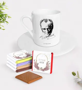 

Personalized Ataturk Themed Turkish coffee Cup and Chocolate Gift Seti-18
