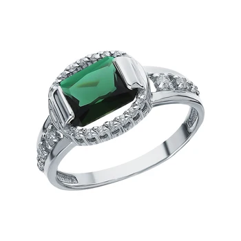 

Silver ring with cubic zirconia and tourmaline imitation sunlight sample 925