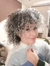 NNZES-peluca Afro rizada para mujeres negras, pelo largo sintético con flequillo, color negro y gris, 14 pulgadas