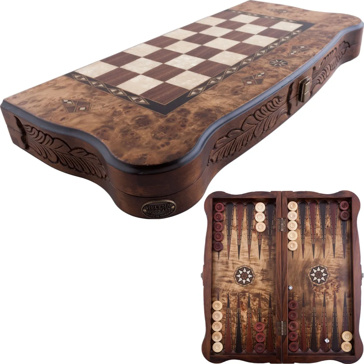 Luxury Backgammon Board Game Set Solid Wood Special Series Handmade Mosaic Engraved Premium Professional Big Size