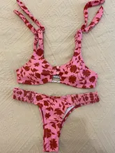 Miyouj-Bikini Floral con volantes y realce para mujer, traje de baño Sexy con cordones, Bañador estampado, conjunto de Bikini brasileño 2020