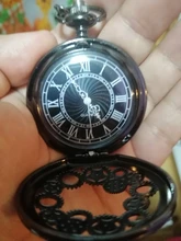 Steampunk, antigua de cobre, hueco, de cuarzo, de bolsillo, collar, colgante, reloj, cadena, hombre y mujer