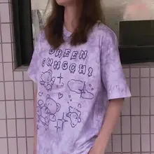 Algodón camiseta con oso Streetwear Verano de gran tamaño, camiseta de las mujeres Harajuku Tops de manga corta Tee Hip Hop teñido camiseta divertida