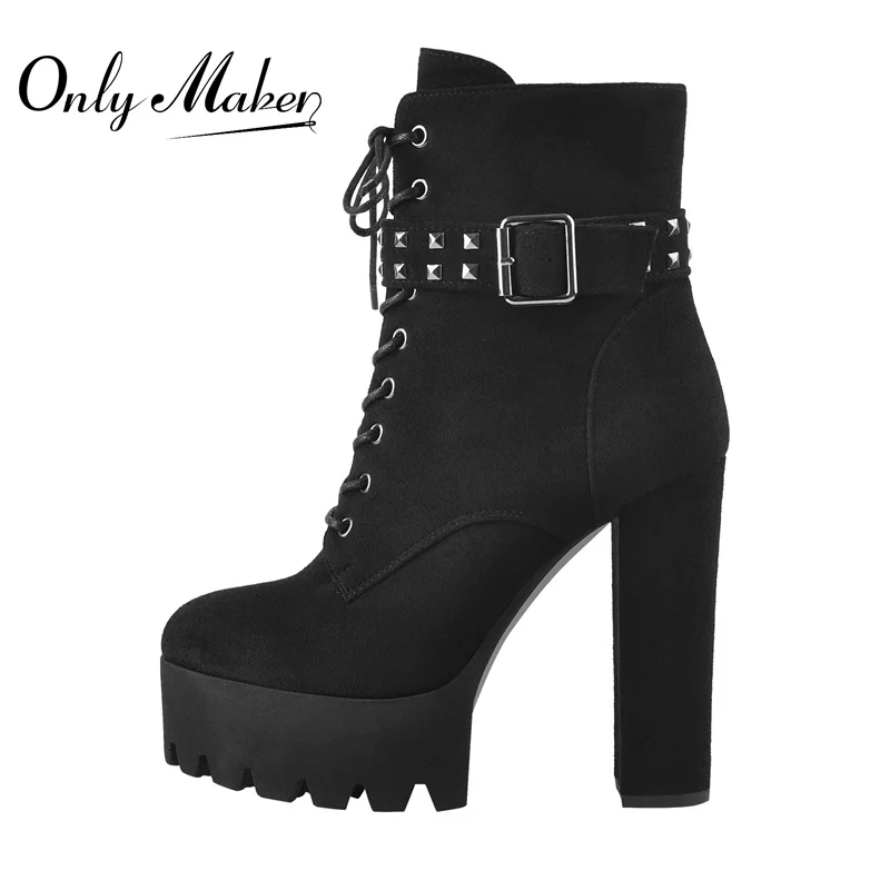 Onlymaker Women Ankle High Lace-Up Boots Side Zipper Chunky Heel Platform Bootie Onlymaker Women Ankle High Lace-Up Boots Side Zipper Chunky Heel Platform Bootie